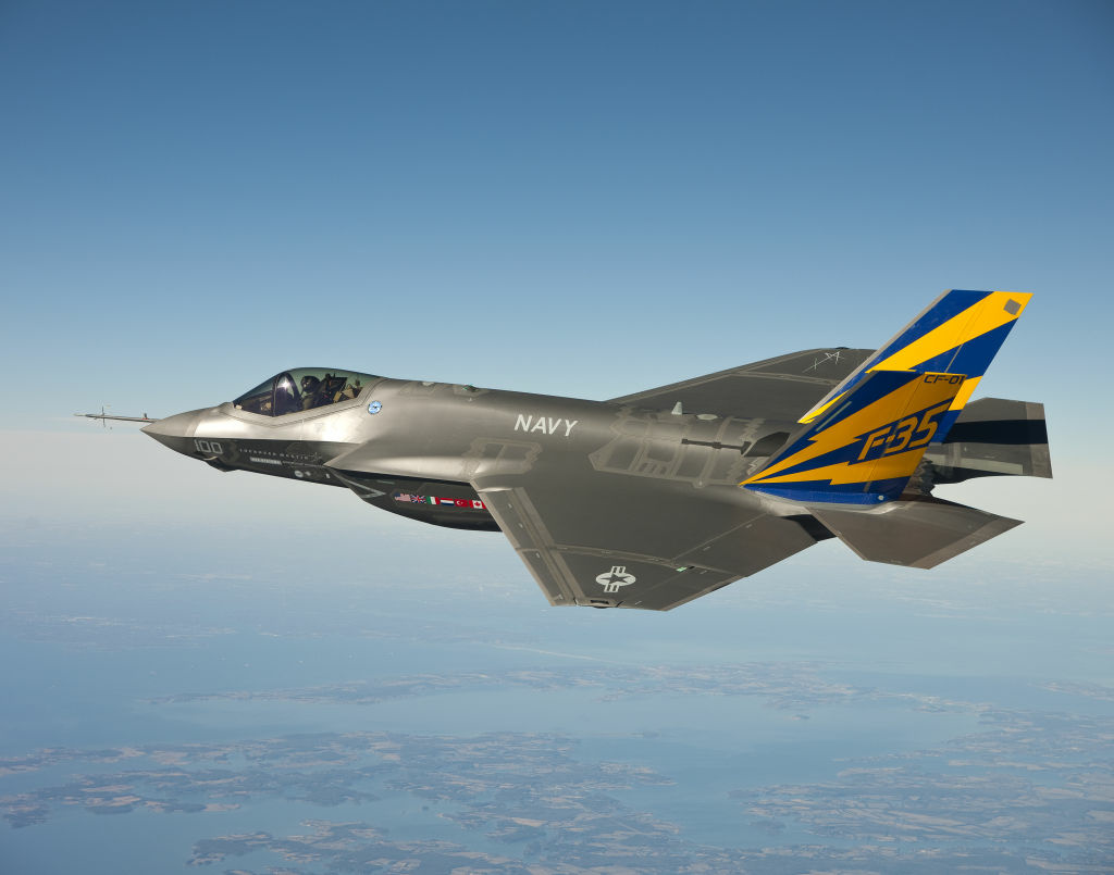 Test Flight In this image released by the U.S. Navy courtesy of Lockheed Martin, the U.S. Navy variant of the F-35 Joint Strike Fighter, the F-35C, conducts a test flight February 11, 2011 over the Chesapeake Bay. Lt. Cmdr.