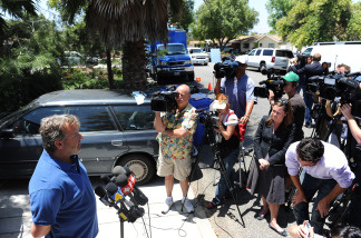 Laurence Sunderand talks to reporters about his daughter Abby Sunderland outside his home in Thousand Oaks, California June 11, 2010.