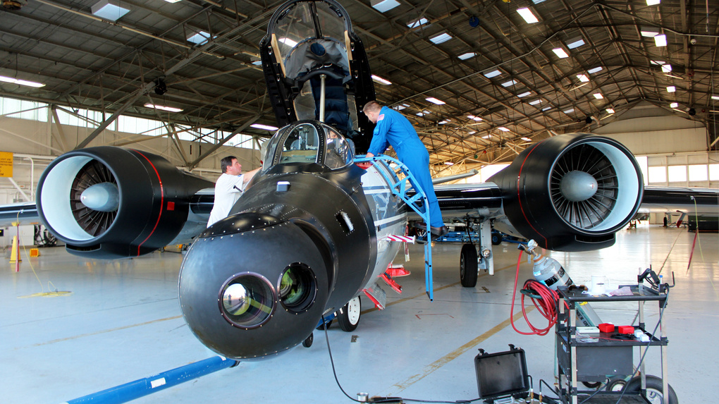 Eclipse jets One of the WB-57F jets that will observe the total eclipse for about three and a half minutes each as they fly over Missouri, Illinois, and Tennessee.