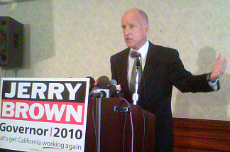 Democratic gubernatorial candidate Jerry Brown at a press conference in Los Angeles June 9, 2010.