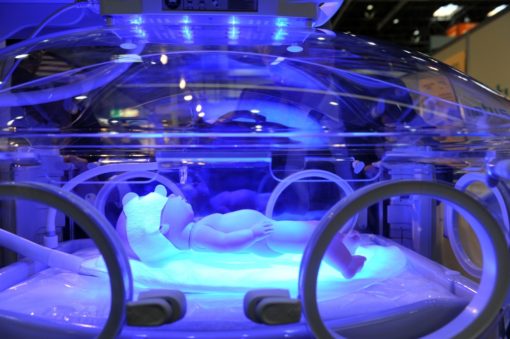 A premature birth child model pictured i A premature birth child model pictured in a Incubator at the