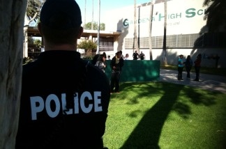 A police officer outside Gardena High School on Jan. 18, 2011.