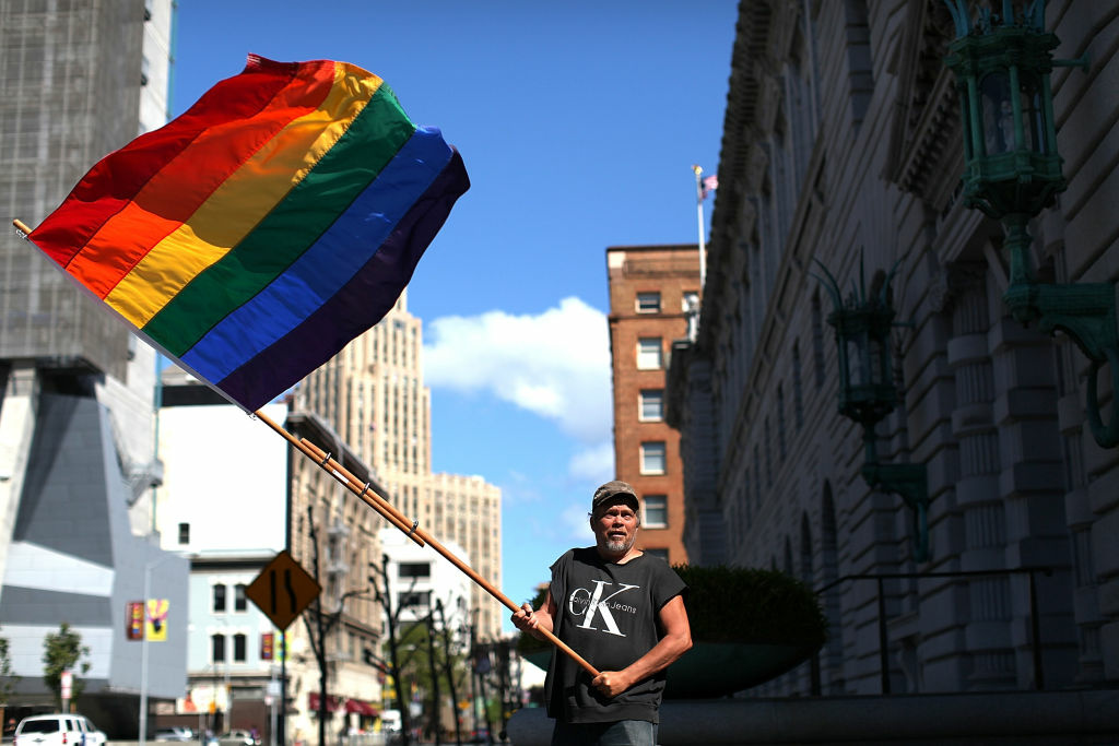 California Appeals Court Declines To Rehear Gay Marriage Ban Arguments Bob Sodervick waves a gay pride flag outside of the Ninth U.S. Circuit Court of Appeals on June 5, 2012 in San Francisco, California. A federal appeals court announced that it will not rehear arguments on the California's controversial Prop 8 same-sex ban paving the way for the case to go to the U.S. Supreme Court. In February, a three-judge panel of the 9th U.S. Circuit Court of Appeals ruled that the same-sex marriage ban discriminated against gays and lesbians.