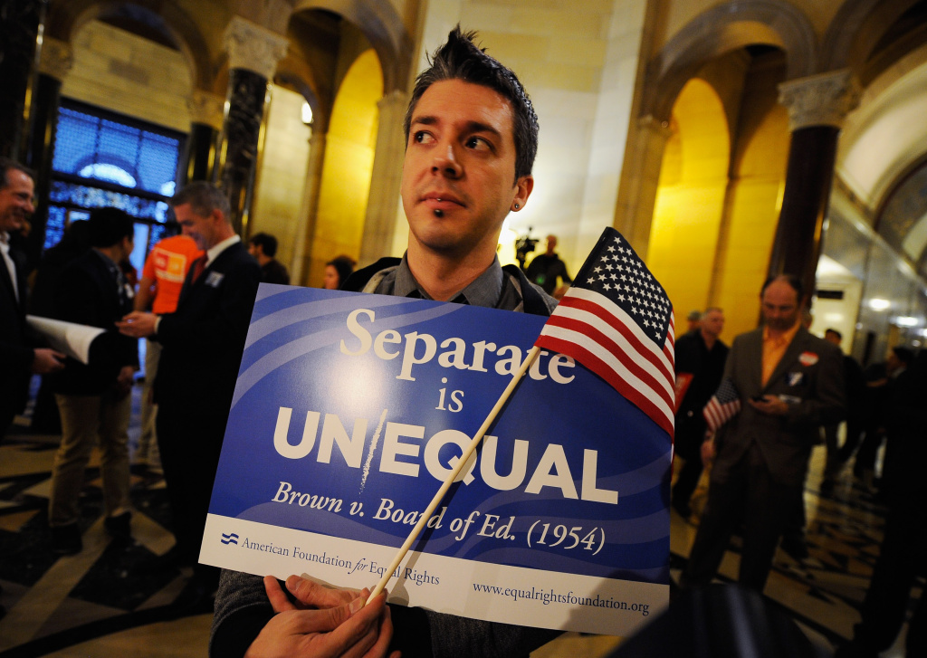 Federal Appeals Court Rules Anti-Gay Marriage Bill, Proposition 8 Unconstitutional Opponent of Proposition 8, California's anti-gay marriage bill, Eddie Reynoso celebrates at Los Angeles City Hall on February 7, 2012 in Los Angeles, California. A three-judge panel of the 9th U.S. Circuit Court of Appeals ruled that the voter-approved Proposition 8 measure violates the civil rights of gay men and lesbians.