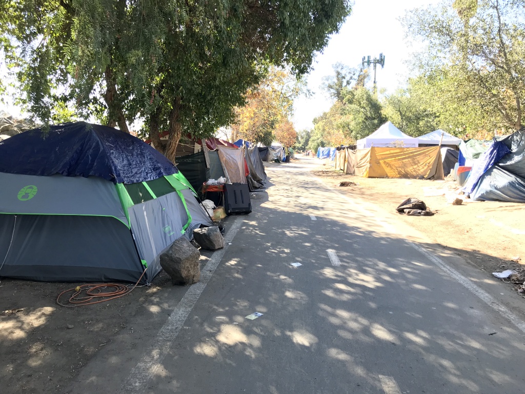 Santa Ana River homeless encampment The fate of homeless encampments along the Santa Ana River in Orange County may come down to whether a federal judge decides there are alternative places in the county for homeless people to sleep.
