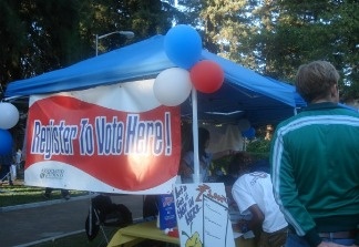 Voter registration booth at an unidentified California university campus. File photo.