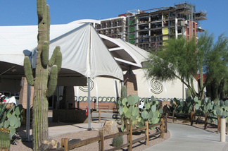 The new 500-room Casino Arizona at Talking Stick Resort (in the background) near Phoenix is scheduled to open in April as part of a new upscale entertainment district on the Salt River reservation.