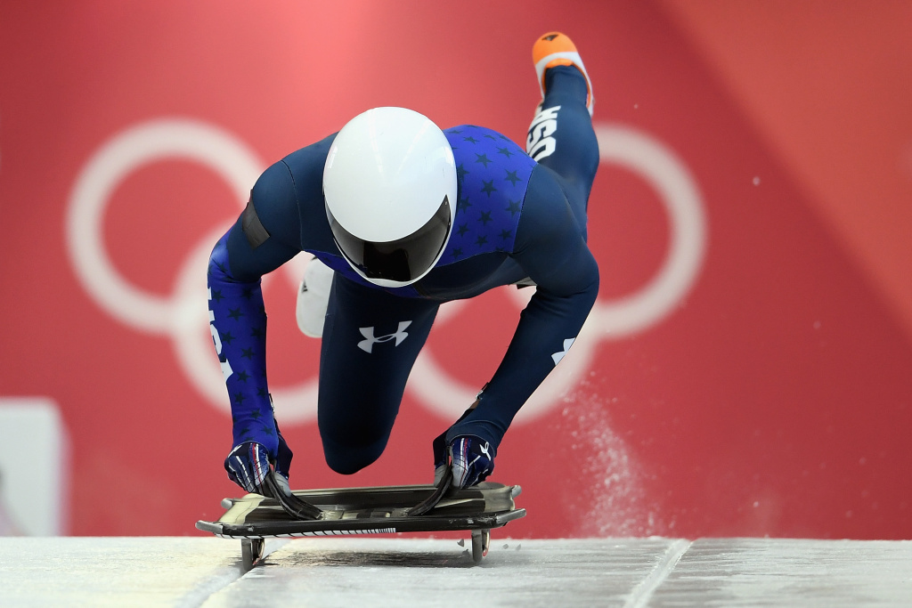 Previews - Winter Olympics Day -2 PYEONGCHANG-GUN, SOUTH KOREA - FEBRUARY 07: Matthew Antoine of the United States practices during Men's Skeleton training ahead of the PyeongChang 2018 Winter Olympic Games at the Olympic Sliding Centre on February 7, 2018 in Pyeongchang-gun, South Korea. (Photo by Matthias Hangst/Getty Images)