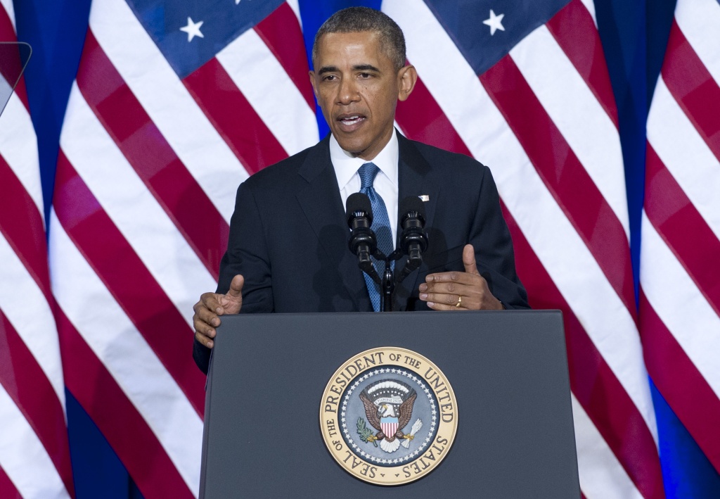 US-POLITICS-OBAMA-INTELLIGENCE US President Barack Obama speaks about the National Security Agency (NSA) and intelligence agencies surveillance techniques at the US Department of Justice in Washington, DC, January 17, 2014.
