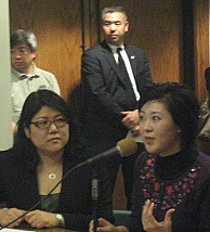 File: Grace Yoo (L), of L.A.'s Korean American Coalition and Nikki Cho (R) of the Korean American Neighborhood Council of Los Angeles testify in support of expanding Koreatown's boundaries at an L.A. City Council meeting in 2010.