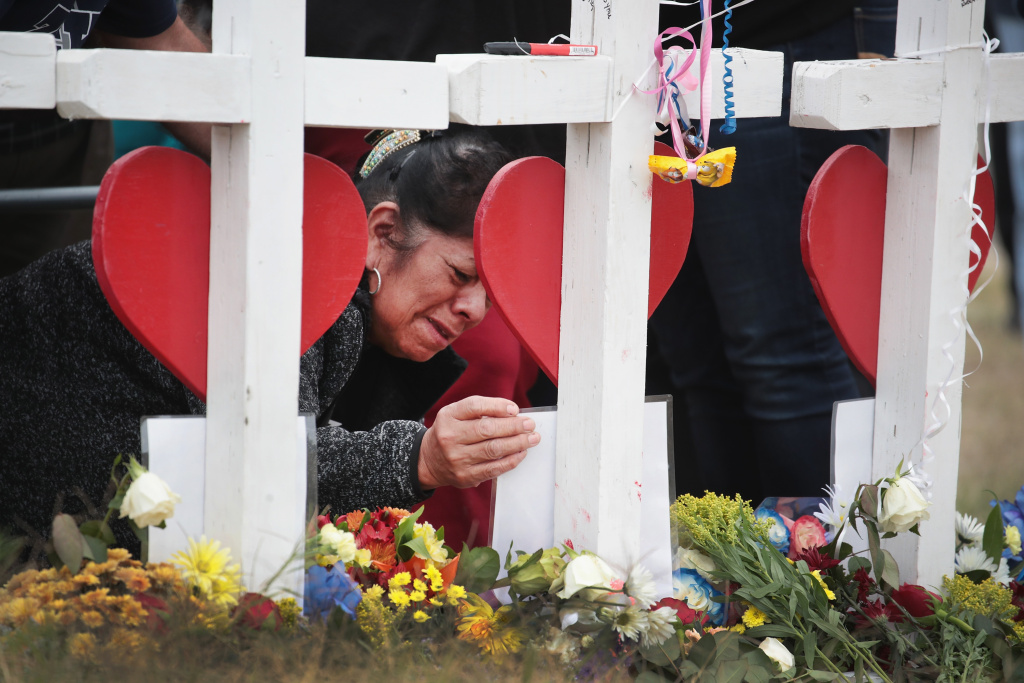 26 People Killed And 20 Injured After Mass Shooting At Texas Church Lilly Navejan in front of a memorial to honor the 26 people killed at the First Baptist Church of Sutherland Springs on November 5, 2017 in Sutherland Springs, Texas. Navejan lost her brother, Ricardo Rodriguez, and his wife, Therese, in the mass shooting.