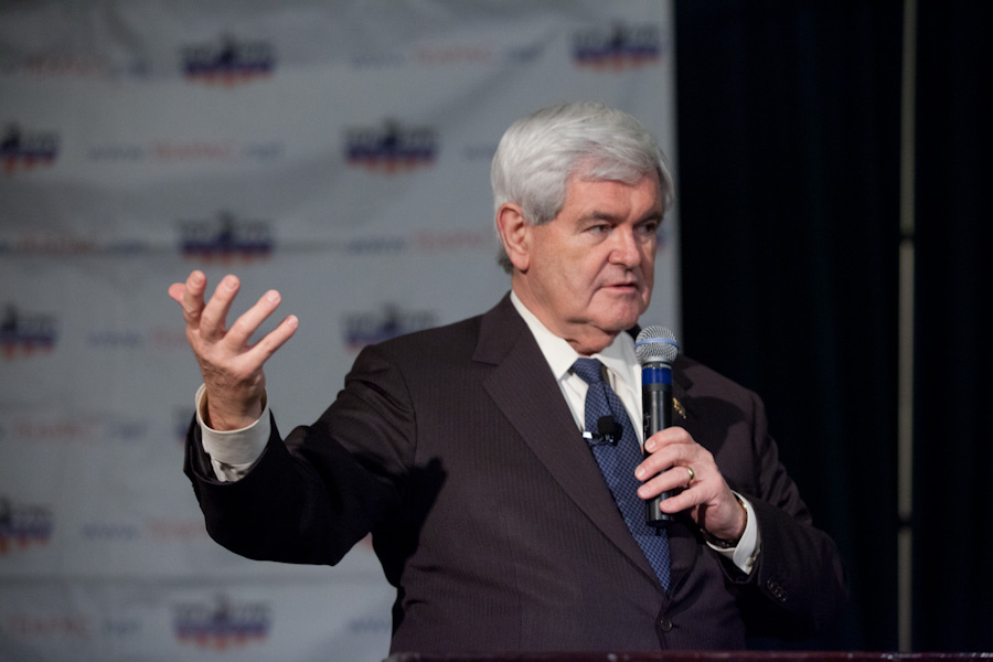 Newt Gingrich Presidential hopeful Newt Gingrich speaking at Pasadena's TeaPAC's Townhall Series in the Castle Green Hotel on February 13th, 2012. This past weekend, Gingrich was received warmly at the bi-annual California Republican Convention in the Bay Area.