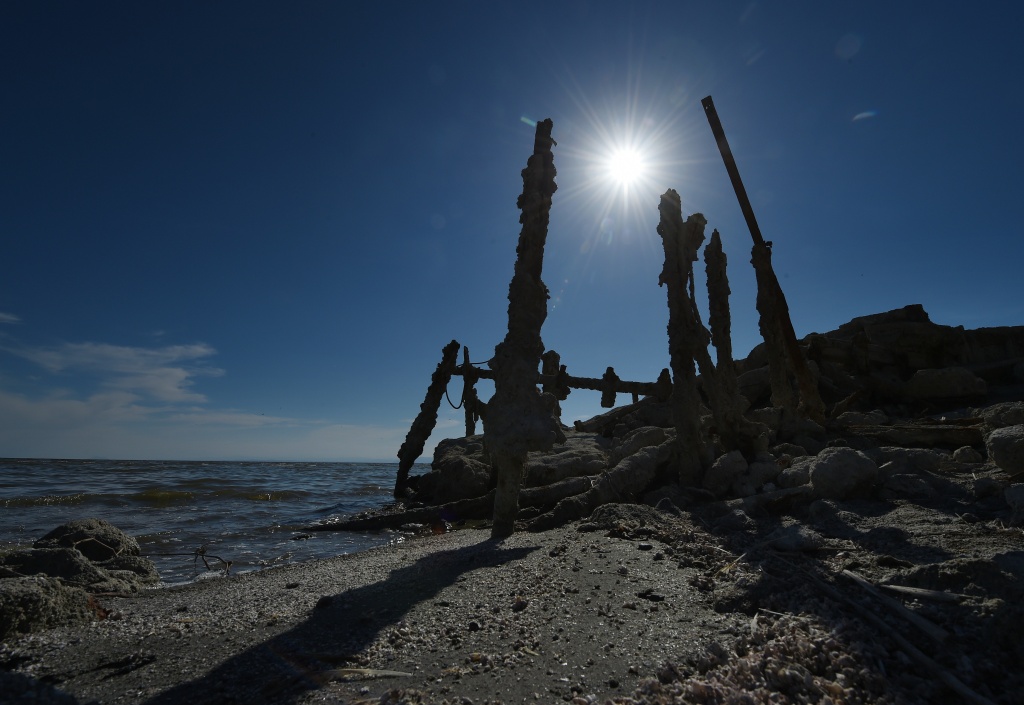 US-ENVIRONMENT-WATER-POLLUTION The remnants of an abandoned marina are seen beside the Salton Sea, California on March 19, 2015.