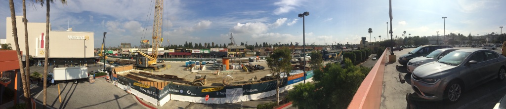 Crenshaw/LAX A view from the parking structure at the Baldwin Hills Crenshaw Plaza, January 2016.