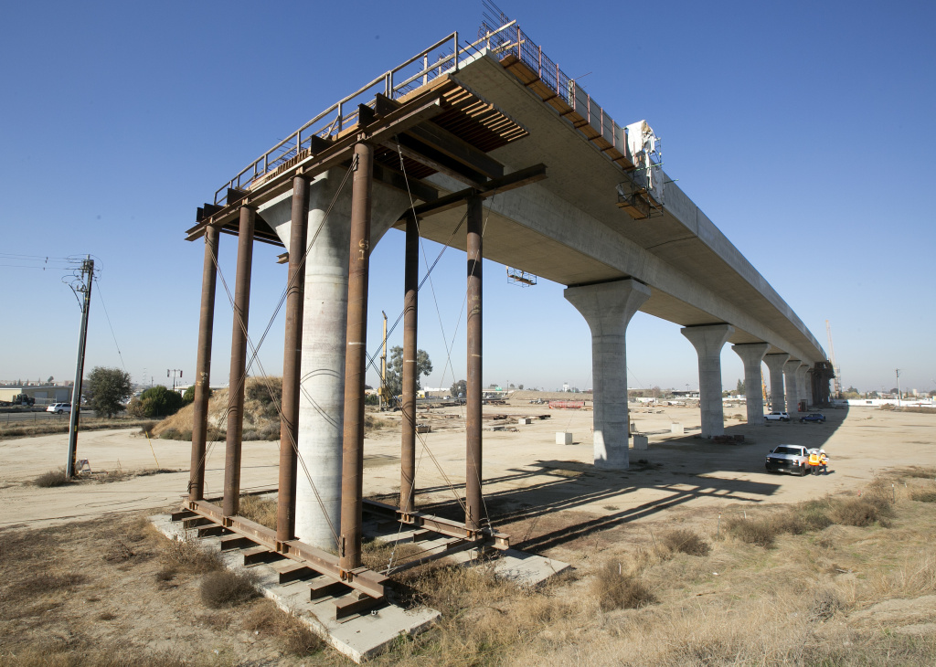 California High Speed Rail In this Wednesday, Dec. 6, 2017 file photo, is one of the elevated sections of the high-speed rail under construction in Fresno.