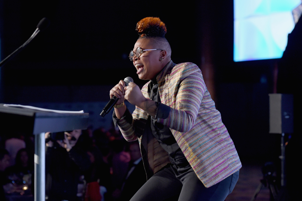 The Women's Sports Foundation's 38th Annual Salute To Women In Sports Awards Gala - Inside Spoken word artist Charity Blackwell onstage at the 38th Annual Salute To Women in Sports Awards Gala on October 18, 2017 in New York City.