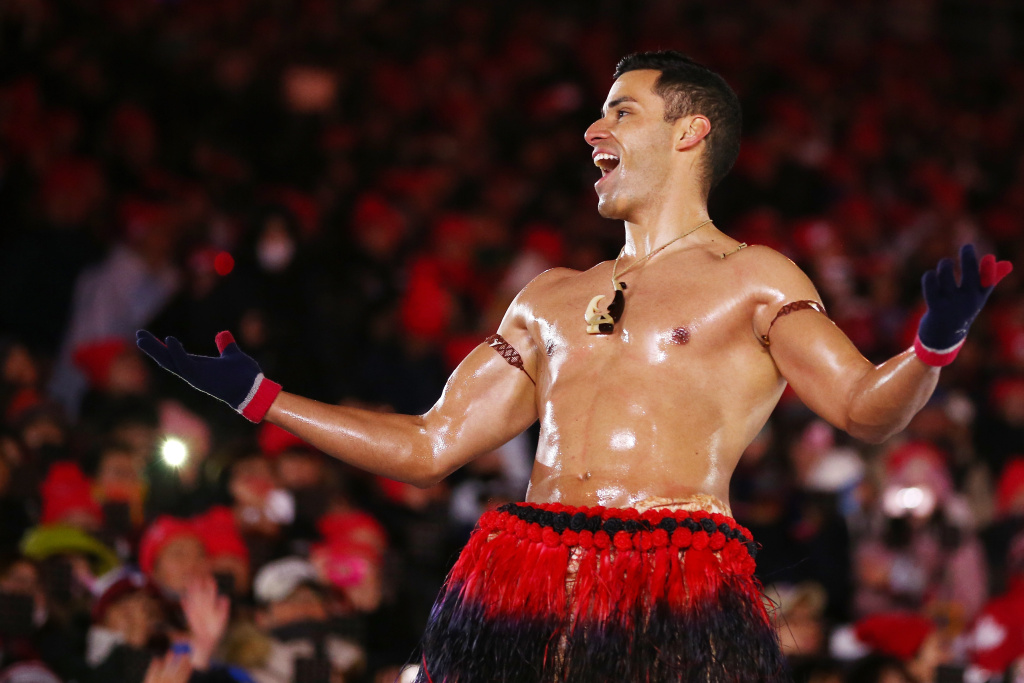 2018 Winter Olympic Games - Closing Ceremony Pita Taufatofua of Tonga stands on stage during the Closing Ceremony of the Pyeongchang 2018 Winter Olympic Games on February 25, 2018 in Pyeongchang, South Korea.