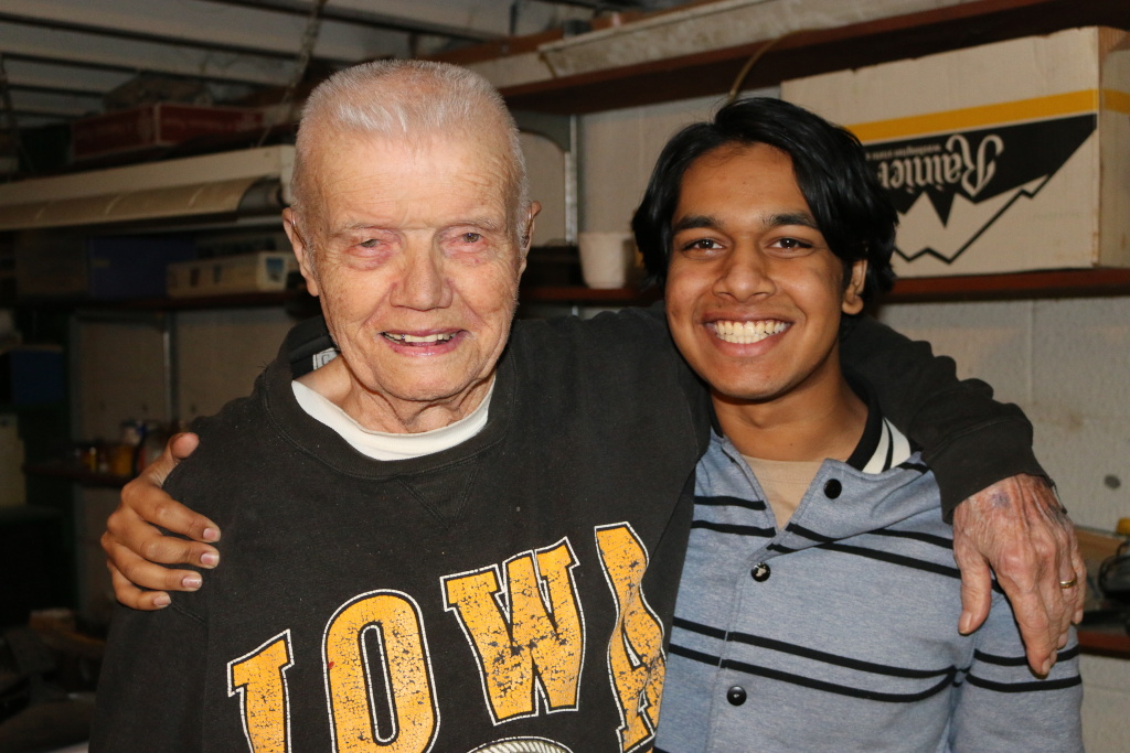 Rishi Sharma with Lester Cook. Cook, a WWII Army Ranger, saw heavy combat. Rishi Sharma with Lester Cook. Cook, a WWII Army Ranger, saw heavy combat.