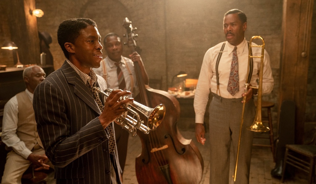 Glynn Turman as Toldeo, Chadwick Boseman as Levee, Michael Potts as Slow Drag, and Colman Domingo as Cutler in Glynn Turman as Toldeo, Chadwick Boseman as Levee, Michael Potts as Slow Drag, and Colman Domingo as Cutler in