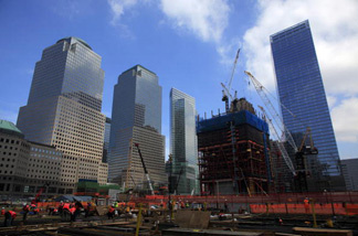 Workers continue construction on the World Trade Center site on July 15, 2010 in New York City.