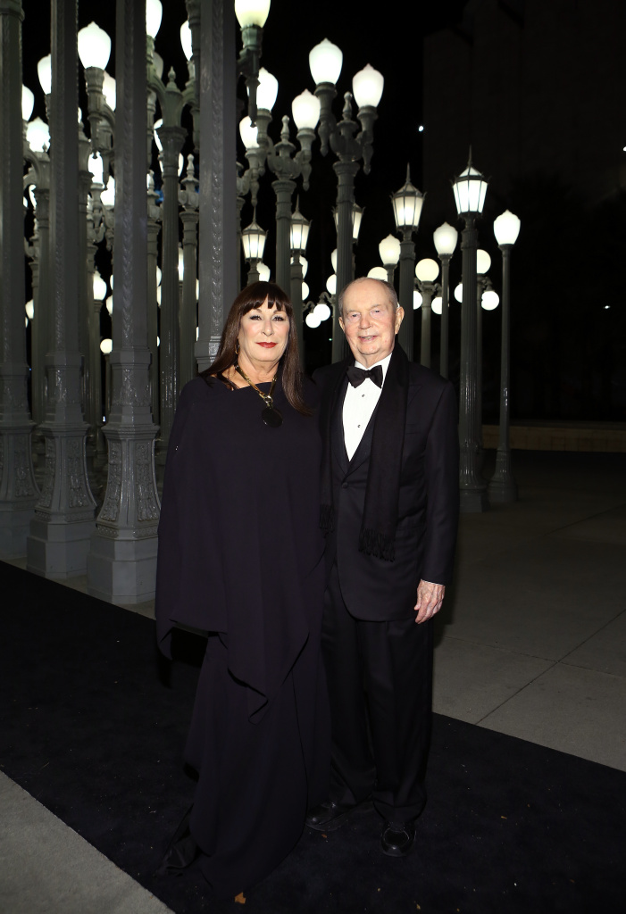 Actress Anjelica Huston (L) and Jerry Perenchio at the 2014 LACMA Art + Film Gala.