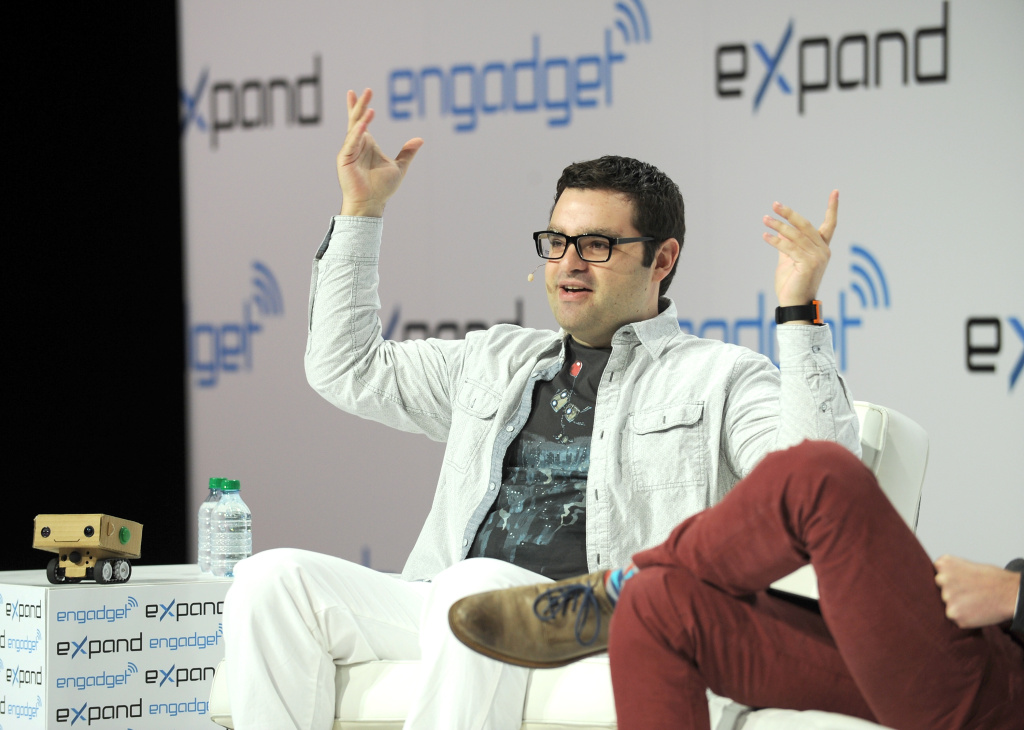 Engadget Expand 2014 - Day 2 President and CEO BlabDroid, Alexander Reben and Editor-in-Chief of Engadget Michael Gorman speak at Engadget Expand New York 2014 on November 8, 2014 in New York City.