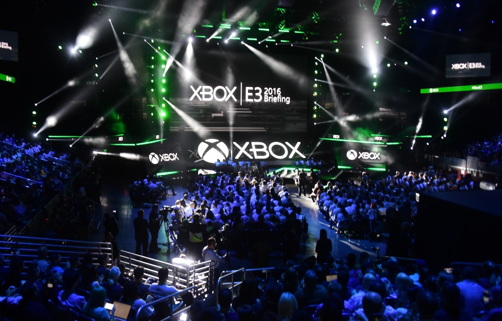 US-IT-LIFESTYLE-GAMES-E3 People fill the Galen Center for Microsoft's E3 2016 Xbox press conference in Los Angeles, California on June 13, 2016, where the latest titles for Xbox were introduced one day ahead of the start of the 2016 Electronic Entertainment Expo, or E3, at the L.A. Convention Center.