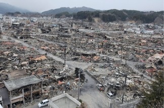 General view of the rubble of Yamada, Iwate prefecture, on March 15, 2011.