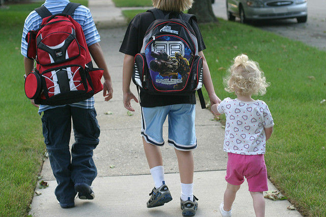 Kids walking to school.