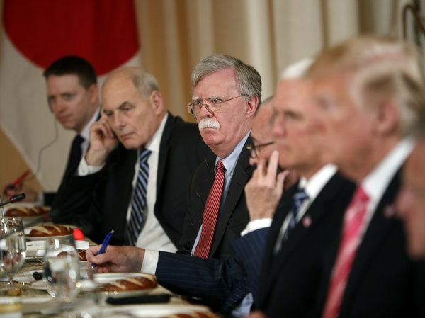 John Kelly White House chief of staff John Kelly (second from left) and national security adviser John Bolton attended a working lunch with Japanese Prime Minister Shinzo Abe at Trump's Mar-a-Lago club on April 18.