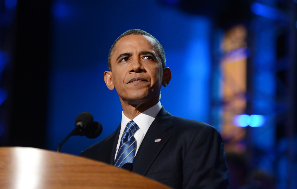 US-VOTE-2012-DEMOCRATIC CONVENTION US President Barack Obama pauses during his nomination acceptance speech at the Time Warner Cable Arena in Charlotte, North Carolina, on September 6, 2012 on the final day of the Democratic National Convention.