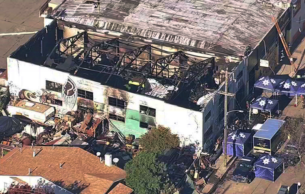Oakland Warehouse Party Fire This Dec. 3, 2016 image from video provided by KGO-TV shows the Ghost Ship Warehouse after a fire swept through the Oakland, Calif., building. Dozens of people are confirmed dead with the toll expected to rise.