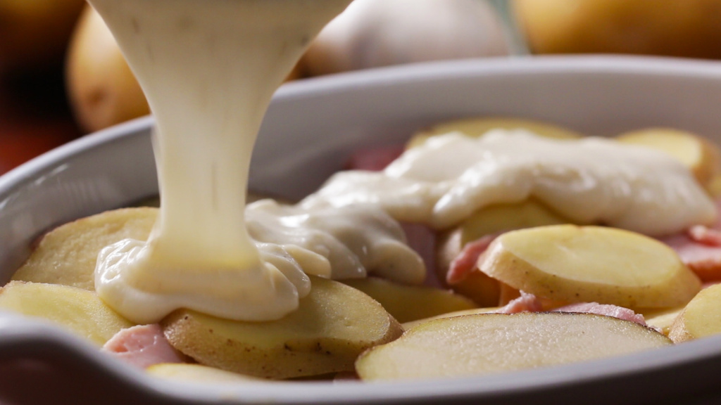 Béchamel sauce made from scratch with milk, butter, flour, salt and pepper. Béchamel sauce made from scratch with milk, butter, flour, salt and pepper.