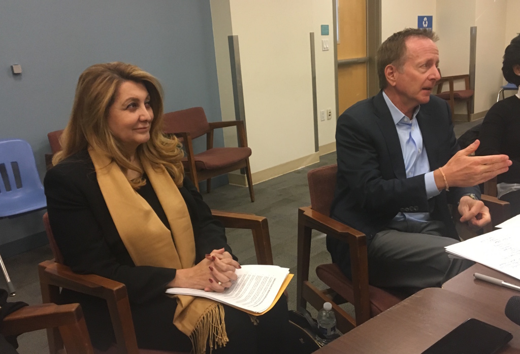 Vivian Ekchian Austin Beutner LAUSD FILE - Vivian Ekchian (left), acting superintendent of the Los Angeles Unified School District, conducts a press briefing alongside Austin Beutner, former L.A. Times publisher and head of an advisory task force for the district, on Tuesday, Dec. 5, 2017.