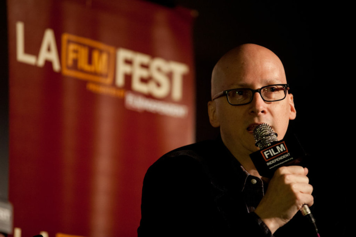 Aaron Sorkin talks with Alan Poul and Greg Mottola at the Los Angeles Film Festival on Friday. The panel was moderated by Madeleine Brand.