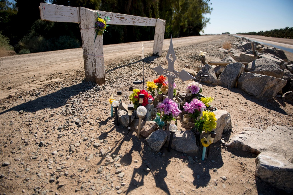 US-MEXICO-BORDERPROJECT2017 A memorial sits next to the West Main Canal near the Colorado River that acts as the US/Mexico border in Yuma, Arizona, on February 15, 2017.