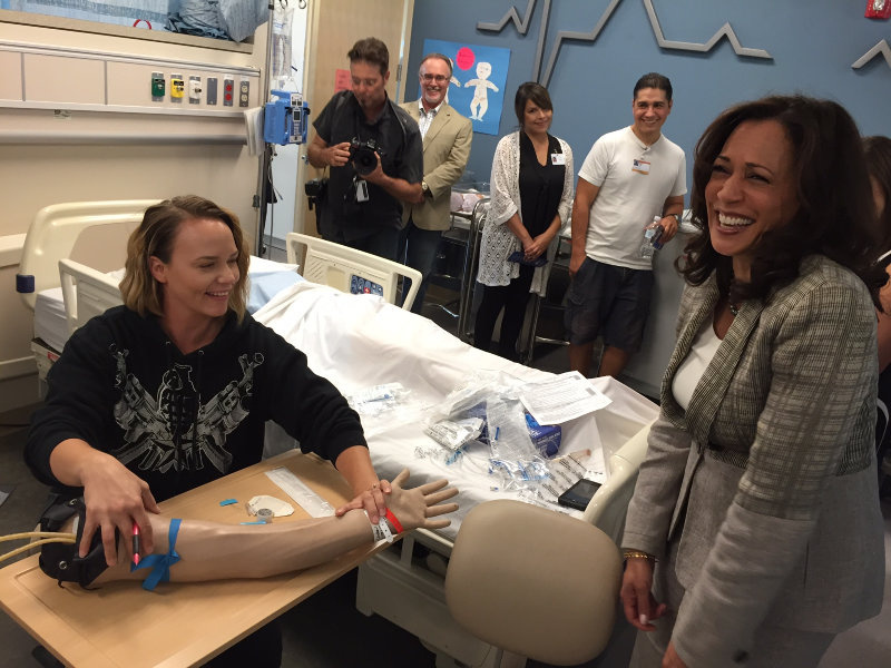 California's US Senate Race: Unique, Historic And Utterly Boring Kamala Harris and Ginger Parrish of Modesto, a first semester nursing student at Modesto Junior College the nursing students are learning how to insert IVs.