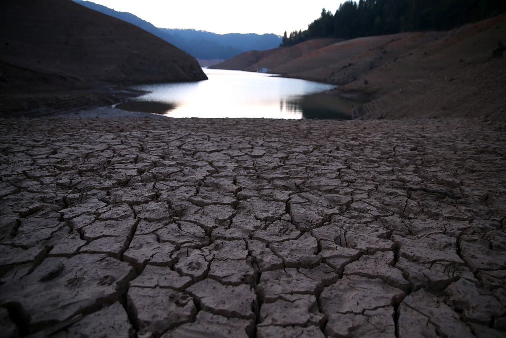 Statewide Drought Severely Affects Shasta Lake's Water Level LAKEHEAD, CA - AUGUST 31: Dry cracked earth is visible on the banks of Shasta Lake at Bailey Cove August 31, 2014 in Lakehead, California. As the severe drought in California continues for a third straight year, water levels in the State's lakes and reservoirs is reaching historic lows. Shasta Lake is currently near 30 percent of its total capacity, the lowest it has been since 1977. (Photo by Justin Sullivan/Getty Images)