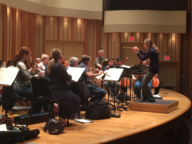 Karina Canellakis rehearses with the Los Angeles Symphony Orchestra. 
