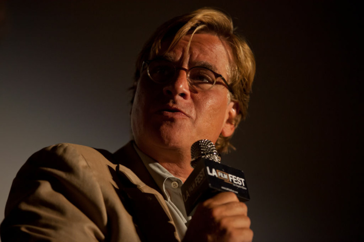 Aaron Sorkin talks with Alan Poul and Greg Mottola at the Los Angeles Film Festival on Friday. The panel was moderated by Madeleine Brand.