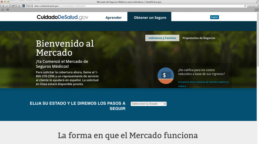 Health Overhaul Spanish Enrollment This screenshot made Nov. 26, 2013, shows the U.S. Department of Health and Human Services' web page for the Spanish language version HealthCare.gov.