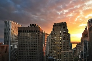 Mercer 18624 Sunset over Lower Manhattan, New York City.