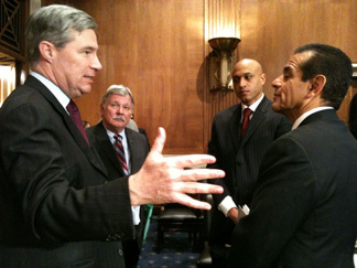 Los Angeles Mayor Antonio Villaigosa makes pitch to Senator Sheldon Whitehouse from Rhode Island.