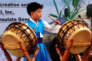 Southern California performers played traditional musical instruments and danced to music from Asia and the Pacific Islands at the Lotus Festival at Echo Park Lake in Los Angeles, California on July 10 and 11, 2010.