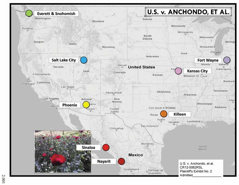 Fronteras drug freeway A trial exhibit that shows the geographic scope of the Berrelleza-Verduzco trafficking ring.