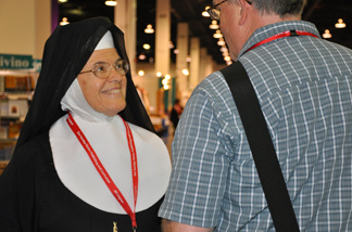 Sister Sean Patrice stops while on her way to a talk at the Los Angeles Religious Education Congress on Friday, March 19, 2010.