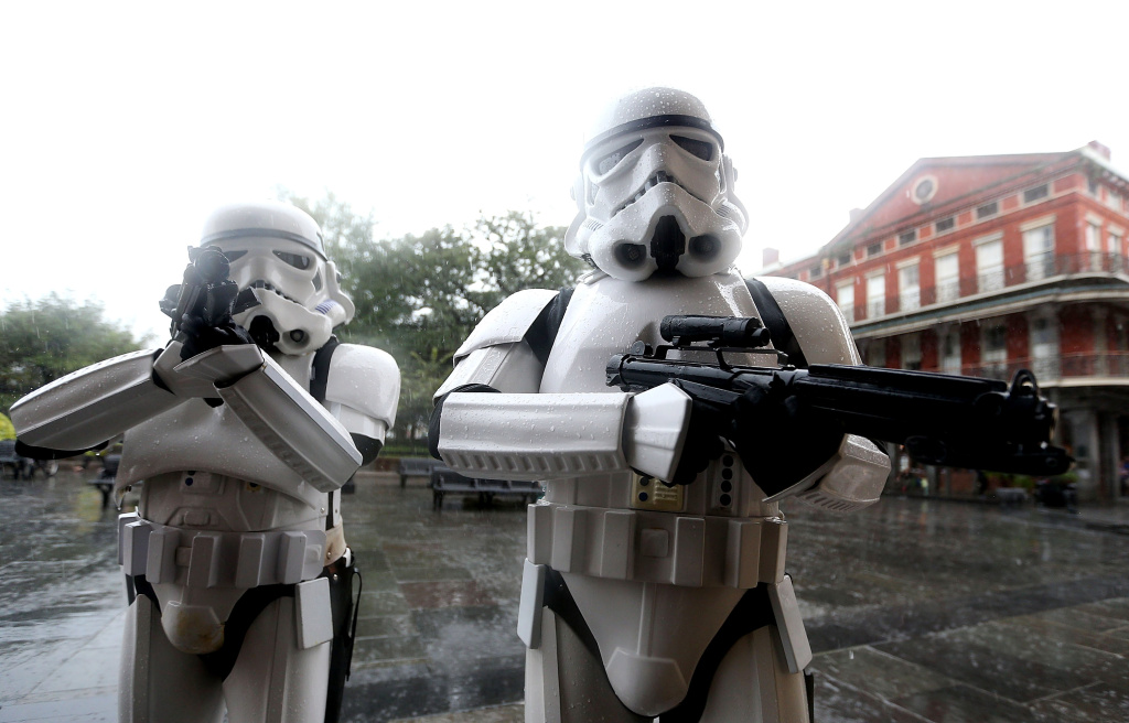 New Orleans Prepares For Hurricane Nate To Make Landfall Over Weekend A pair of Stormtroopers walk through Jackson Square in New Orleans's French Quarter as heavy rain from Hurricane Nate begin comes down on Saturday, October 7, 2017.