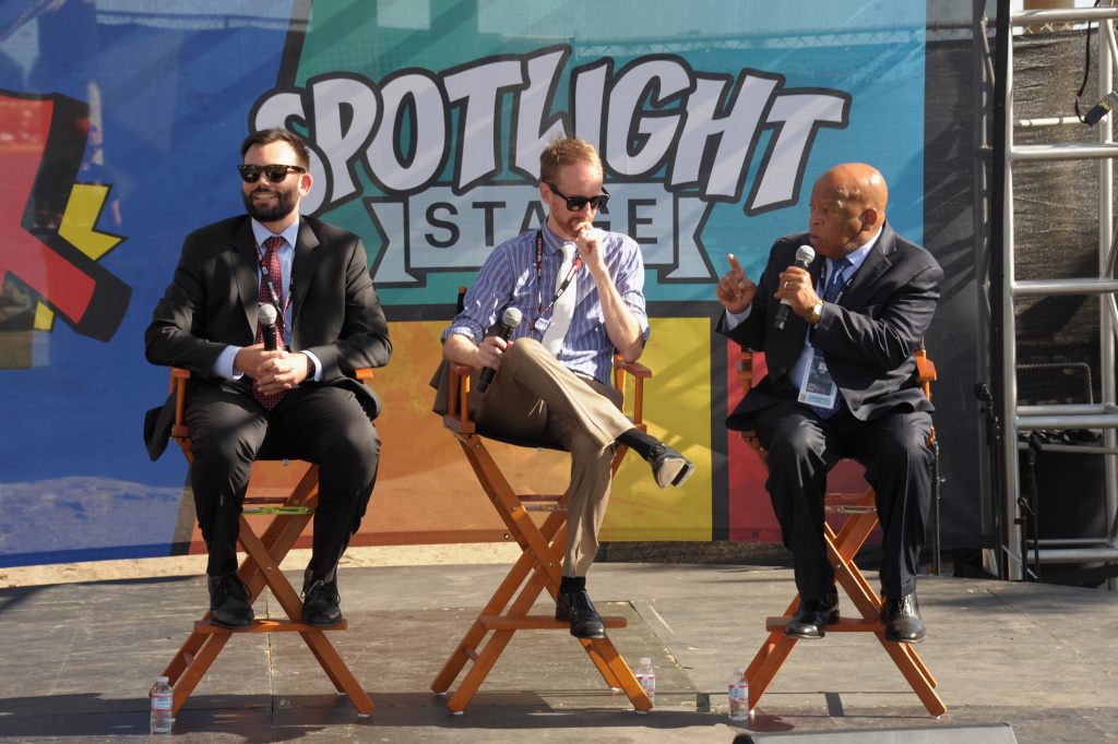 Entertainment Weekly Con-X (L-R) Andrew Aydin, Nate Powell and Congressman John Lewis attend Entertainment Weekly Con-X at Embarcadero Marina Park North on July 22, 2016 in San Diego, California.