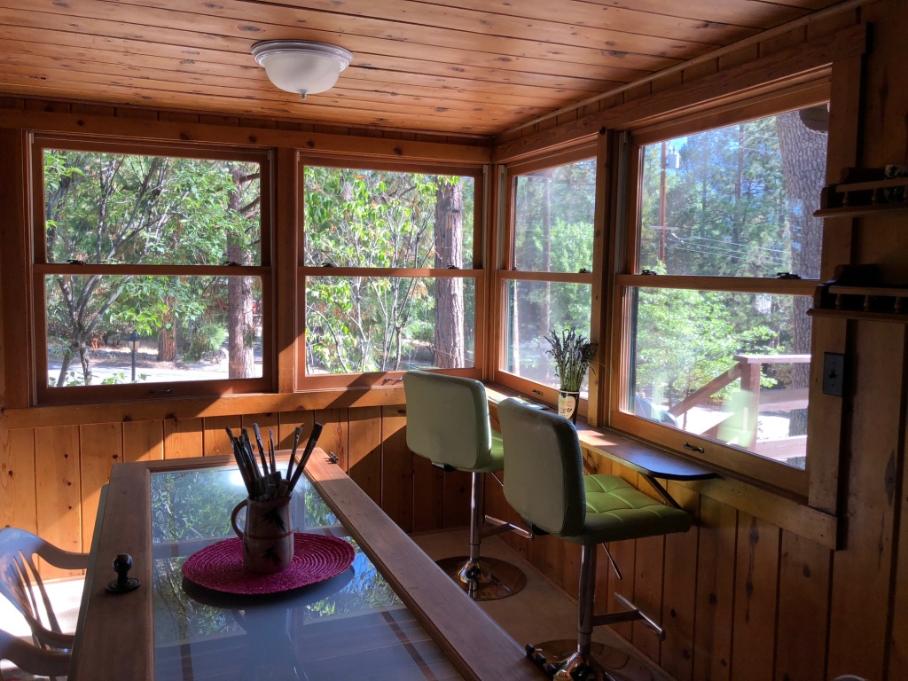 Idyllwild cabin View from Lori Brookes's kitchen, before she evacuated from her home of 25 days.