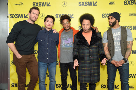 Actors Armie Hammer, Steven Yeun, and Jermaine Fowler, director and screenwriter Boots Riley, and actor Omari Hardwick attend the Actors Armie Hammer, Steven Yeun, and Jermaine Fowler, director and screenwriter Boots Riley, and actor Omari Hardwick attend the